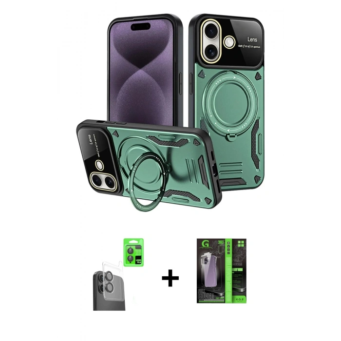 MARSİLYAN™- iPhone 16 Kılıf Kıvılcım Modern Serisi - Şeffaf 360 Full Body Arka Koruyucu + Raze Metal Kamera Lens - SH