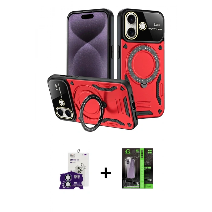 MARSİLYAN™- iPhone 16 Kılıf Kıvılcım Modern Serisi - Şeffaf 360 Full Body Arka Koruyucu + Bilvis Titan Kamera Lens - YL