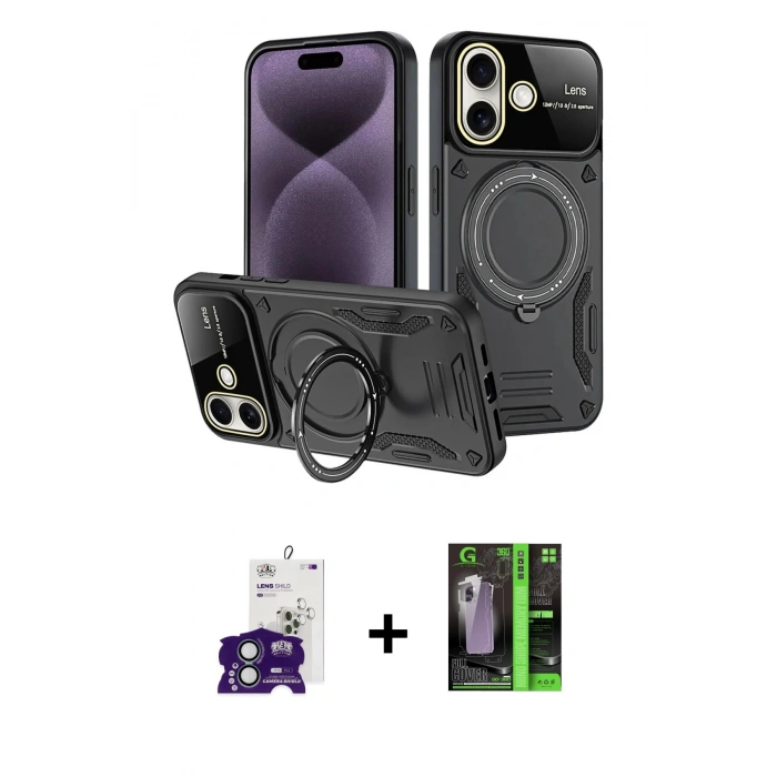 MARSİLYAN™- iPhone 16 Kılıf Kıvılcım Modern Serisi - Şeffaf 360 Full Body Arka Koruyucu + Bilvis Titan Kamera Lens - YL