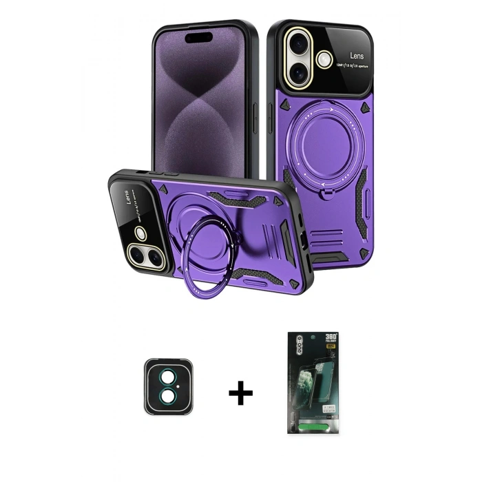 MARSİLYAN™- iPhone 16 Kılıf Kıvılcım Modern Serisi - Siyah 360 Mat Full Body Arka Koruyucu + PVD Metal Kamera Lens - YL