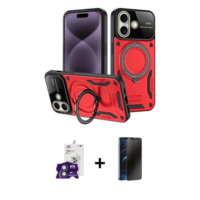 MARSİLYAN™- iPhone 16 Kılıf Kıvılcım Modern Serisi - Siyah 3D Antistatik Hayalet Cam Ekran Koruyucu + Bilvis Titan Kamera Lens - YL