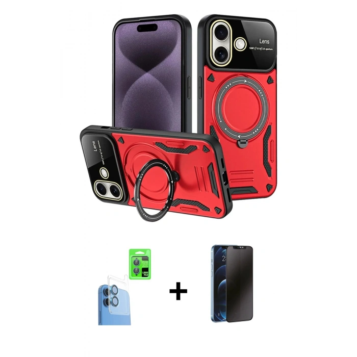 MARSİLYAN™- iPhone 16 Kılıf Kıvılcım Modern Serisi - Siyah 3D Antistatik Hayalet Cam Ekran Koruyucu + Raze Metal Kamera Lens - LT