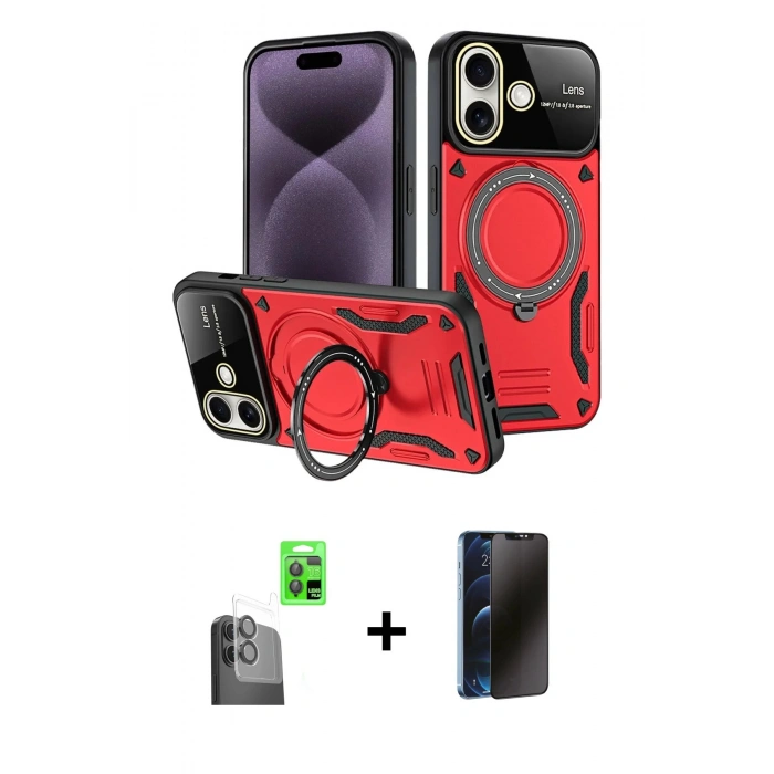 MARSİLYAN™- iPhone 16 Kılıf Kıvılcım Modern Serisi - Siyah 3D Antistatik Hayalet Cam Ekran Koruyucu + Raze Metal Kamera Lens - SH