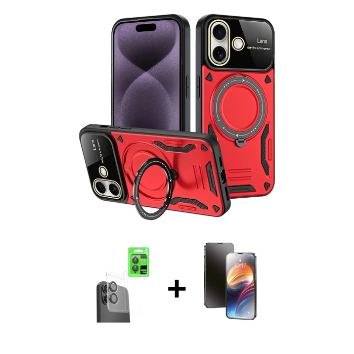 MARSİLYAN™- iPhone 16 Kılıf Kıvılcım Modern Serisi - Siyah 3D Antistatik Mat Seramik Nano Ekran Koruyucu + Raze Metal Kamera Lens - SH