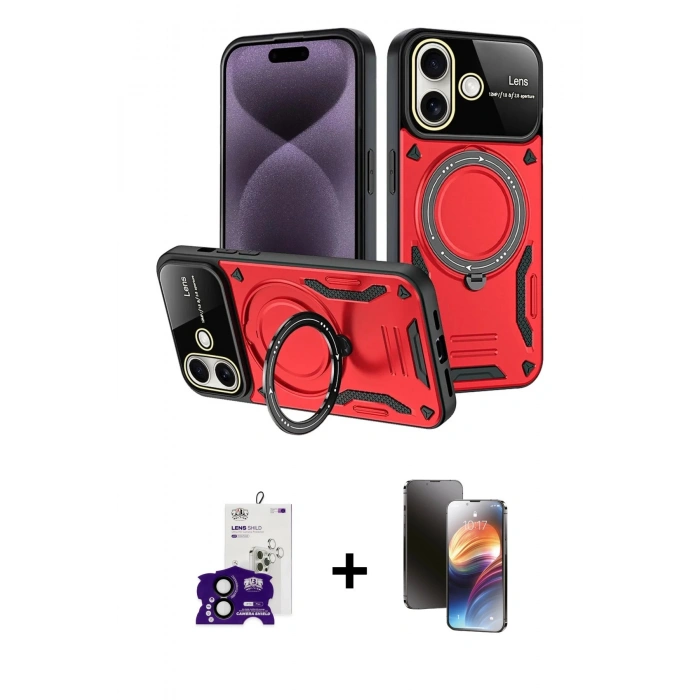 MARSİLYAN™- iPhone 16 Kılıf Kıvılcım Modern Serisi - Siyah 3D Antistatik Mat Seramik Nano Ekran Koruyucu + Bilvis Titan Kamera Lens - SH