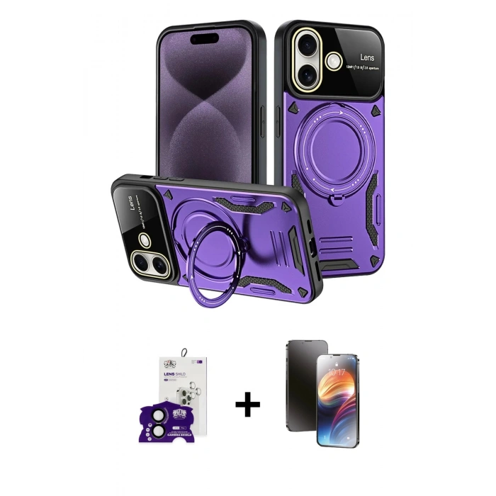 MARSİLYAN™- iPhone 16 Kılıf Kıvılcım Modern Serisi - Siyah 3D Antistatik Mat Seramik Nano Ekran Koruyucu + Bilvis Titan Kamera Lens - SH