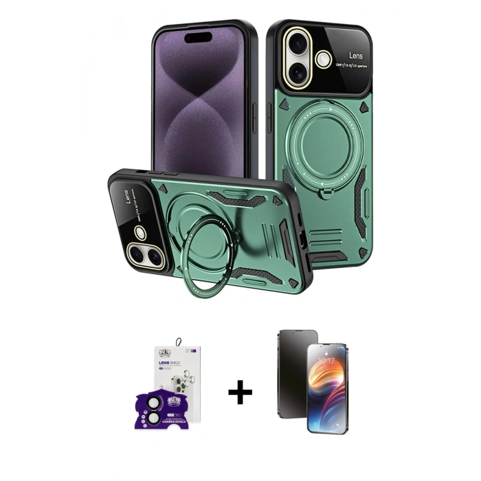 MARSİLYAN™- iPhone 16 Kılıf Kıvılcım Modern Serisi - Siyah 3D Antistatik Mat Seramik Nano Ekran Koruyucu + Bilvis Titan Kamera Lens - SH