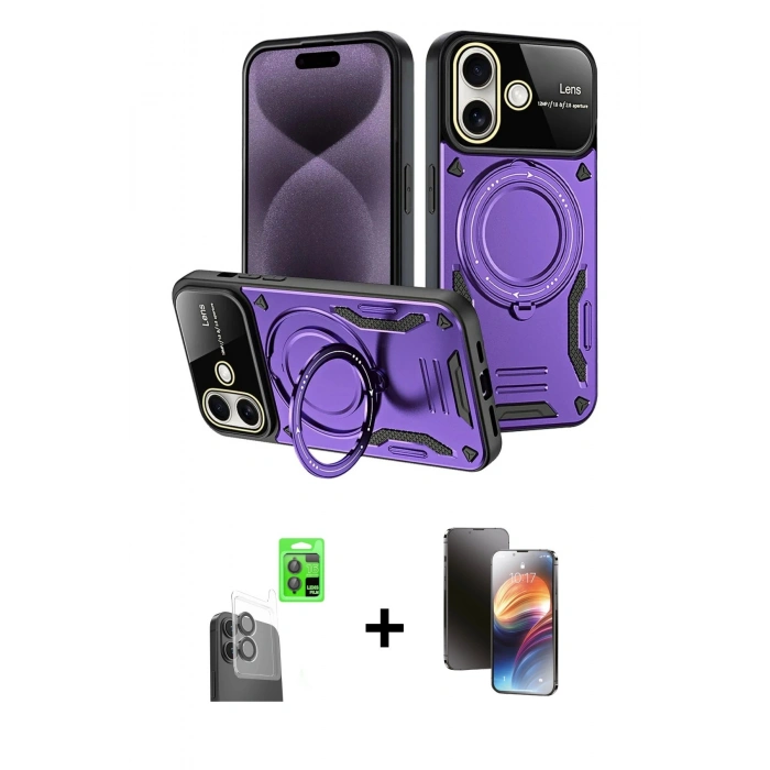 MARSİLYAN™- iPhone 16 Kılıf Kıvılcım Modern Serisi - Siyah 3D Antistatik Mat Seramik Nano Ekran Koruyucu + Raze Metal Kamera Lens - SH