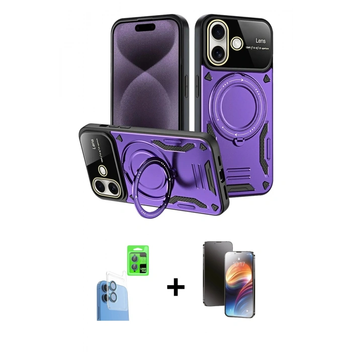 MARSİLYAN™- iPhone 16 Kılıf Kıvılcım Modern Serisi - Siyah 3D Antistatik Mat Seramik Nano Ekran Koruyucu + Raze Metal Kamera Lens - LT