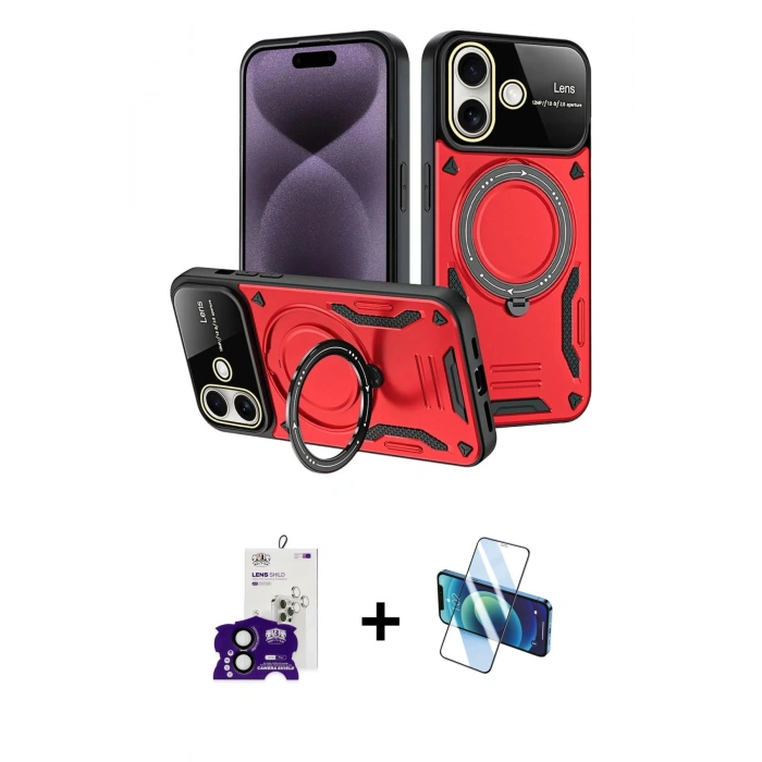 MARSİLYAN™- iPhone 16 Kılıf Kıvılcım Modern Serisi - Siyah 3D Antistatik Seramik Nano Ekran Koruyucu + Bilvis Titan Kamera Lens - SH