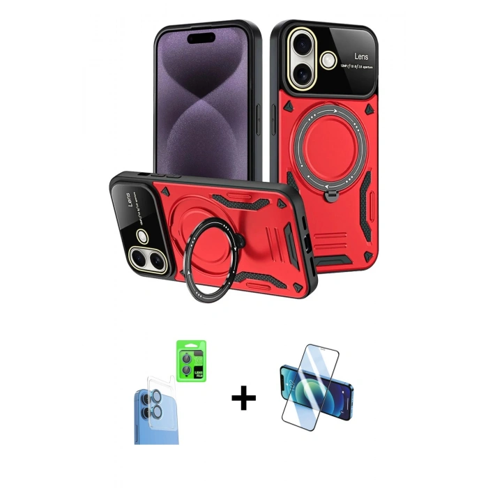 MARSİLYAN™- iPhone 16 Kılıf Kıvılcım Modern Serisi - Siyah 3D Antistatik Seramik Nano Ekran Koruyucu + Raze Metal Kamera Lens - LT