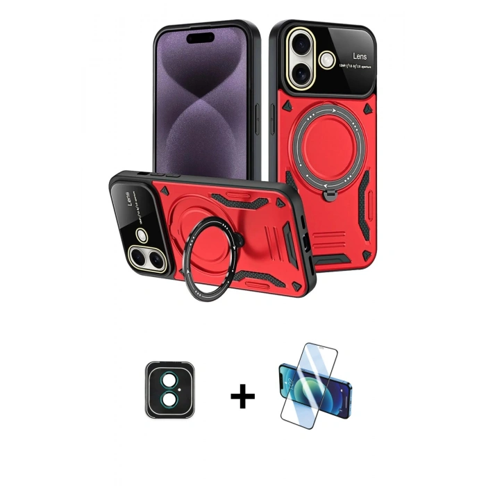 MARSİLYAN™- iPhone 16 Kılıf Kıvılcım Modern Serisi - Siyah 3D Antistatik Seramik Nano Ekran Koruyucu + PVD Metal Kamera Lens - YL