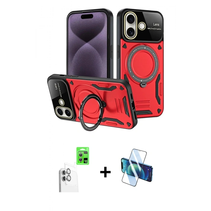 MARSİLYAN™- iPhone 16 Kılıf Kıvılcım Modern Serisi - Siyah 3D Antistatik Seramik Nano Ekran Koruyucu + Raze Metal Kamera Lens - BZ