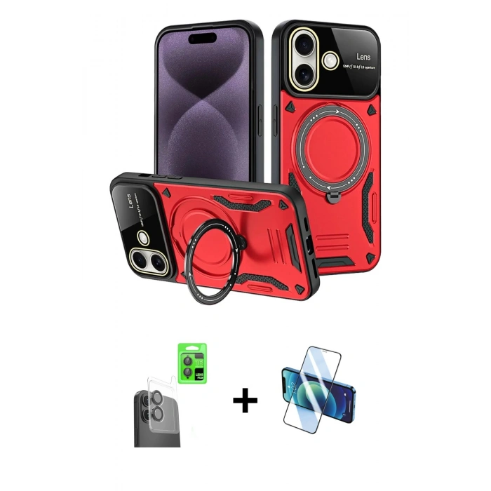 MARSİLYAN™- iPhone 16 Kılıf Kıvılcım Modern Serisi - Siyah 3D Antistatik Seramik Nano Ekran Koruyucu + Raze Metal Kamera Lens - SH