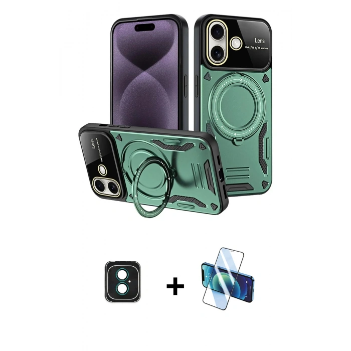 MARSİLYAN™- iPhone 16 Kılıf Kıvılcım Modern Serisi - Siyah 3D Antistatik Seramik Nano Ekran Koruyucu + PVD Metal Kamera Lens - YL
