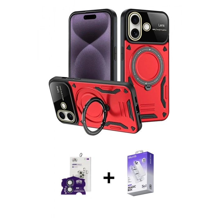 MARSİLYAN™- iPhone 16 Kılıf Kıvılcım Modern Serisi - Siyah Bilvis 5in1 3D Magic Cam Ekran Koruyucu + Bilvis Titan Kamera Lens - YL