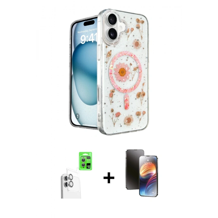 MARSİLYAN™- iPhone 16 Kılıf Kozmos Doku - Siyah 3D Antistatik Mat Seramik Nano Ekran Koruyucu + Raze Metal Kamera Lens - BZ