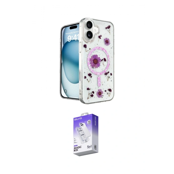 MARSİLYAN™- iPhone 16 Kılıf Kozmos Doku - Siyah Bilvis 5in1 3D Magic Cam Ekran Koruyucu