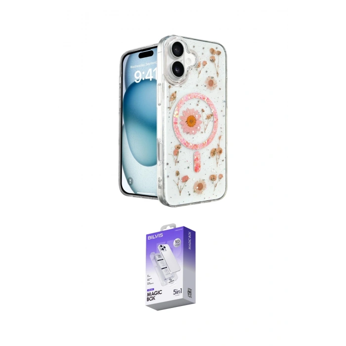 MARSİLYAN™- iPhone 16 Kılıf Kozmos Doku - Siyah Bilvis 5in1 3D Magic Cam Ekran Koruyucu