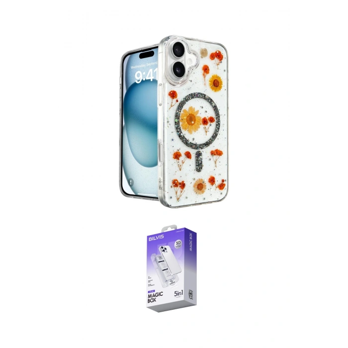 MARSİLYAN™- iPhone 16 Kılıf Kozmos Doku - Siyah Bilvis 5in1 3D Magic Cam Ekran Koruyucu
