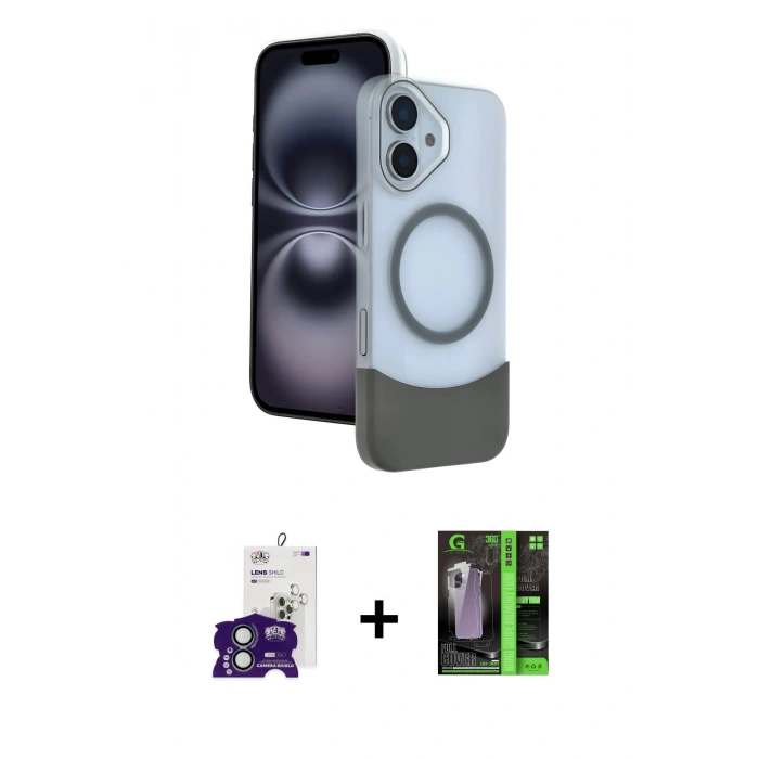 MARSİLYAN™- iPhone 16 Kılıf Kozmos Form Özel Seri - Şeffaf 360 Full Body Arka Koruyucu + Bilvis Titan Kamera Lens - YL