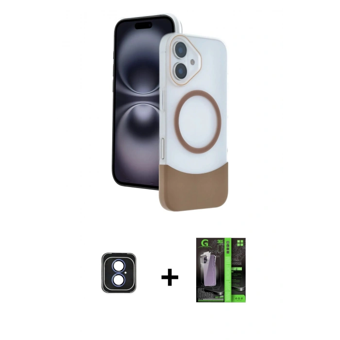 MARSİLYAN™- iPhone 16 Kılıf Kozmos Form Özel Seri - Şeffaf 360 Full Body Arka Koruyucu + PVD Metal Kamera Lens - MI