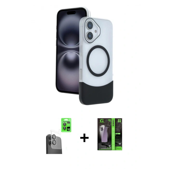 MARSİLYAN™- iPhone 16 Kılıf Kozmos Form Özel Seri - Şeffaf 360 Full Body Arka Koruyucu + Raze Metal Kamera Lens - SH