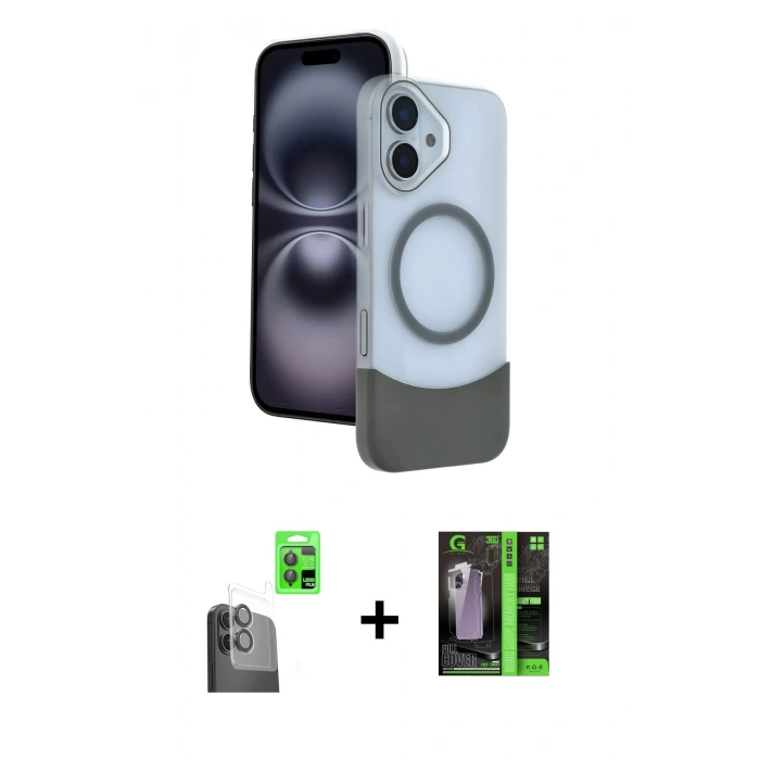 MARSİLYAN™- iPhone 16 Kılıf Kozmos Form Özel Seri - Şeffaf 360 Full Body Arka Koruyucu + Raze Metal Kamera Lens - SH