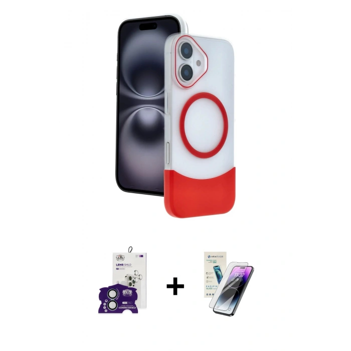 MARSİLYAN™- iPhone 16 Kılıf Kozmos Form Özel Seri - Şeffaf Pasifik Cam Ekran Koruyucu + Bilvis Titan Kamera Lens - YL