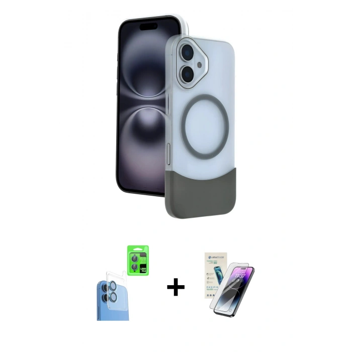 MARSİLYAN™- iPhone 16 Kılıf Kozmos Form Özel Seri - Şeffaf Pasifik Cam Ekran Koruyucu + Raze Metal Kamera Lens - LT