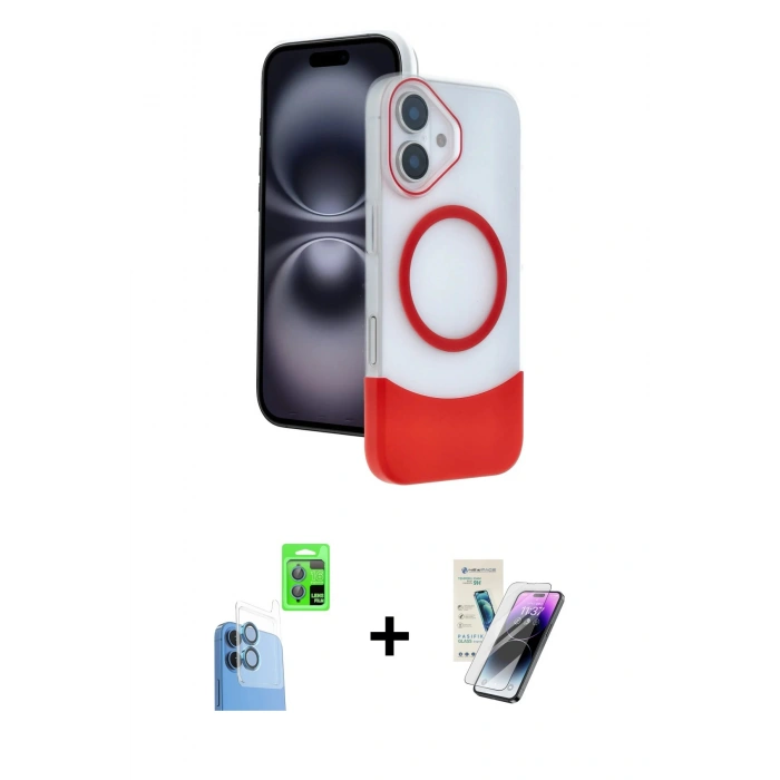 MARSİLYAN™- iPhone 16 Kılıf Kozmos Form Özel Seri - Şeffaf Pasifik Cam Ekran Koruyucu + Raze Metal Kamera Lens - LT