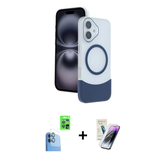 MARSİLYAN™- iPhone 16 Kılıf Kozmos Form Özel Seri - Şeffaf Pasifik Cam Ekran Koruyucu + Raze Metal Kamera Lens - LT