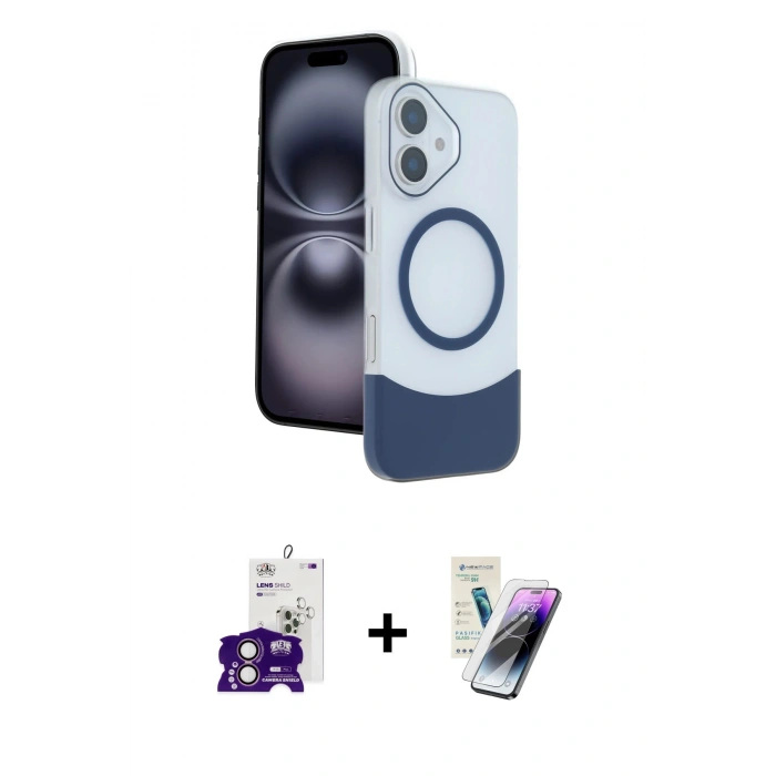 MARSİLYAN™- iPhone 16 Kılıf Kozmos Form Özel Seri - Şeffaf Pasifik Cam Ekran Koruyucu + Pembe Bilvis Titan Kamera Lens