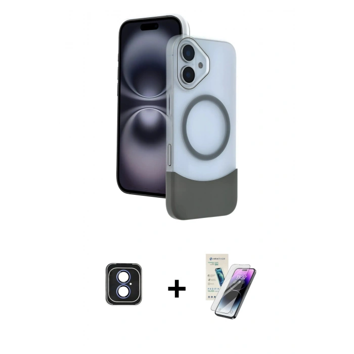 MARSİLYAN™- iPhone 16 Kılıf Kozmos Form Özel Seri - Şeffaf Pasifik Cam Ekran Koruyucu + PVD Metal Kamera Lens - MI