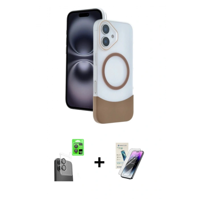MARSİLYAN™- iPhone 16 Kılıf Kozmos Form Özel Seri - Şeffaf Pasifik Cam Ekran Koruyucu + Siyah Raze Metal Kamera Lens