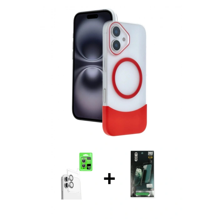MARSİLYAN™- iPhone 16 Kılıf Kozmos Form Özel Seri - Siyah 360 Mat Full Body Arka Koruyucu + Raze Metal Kamera Lens - BZ
