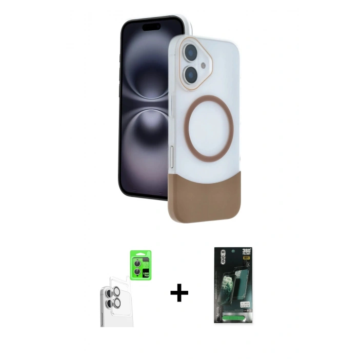 MARSİLYAN™- iPhone 16 Kılıf Kozmos Form Özel Seri - Siyah 360 Mat Full Body Arka Koruyucu + Raze Metal Kamera Lens - BZ