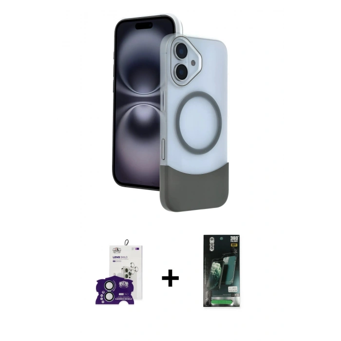 MARSİLYAN™- iPhone 16 Kılıf Kozmos Form Özel Seri - Siyah 360 Mat Full Body Arka Koruyucu + Bilvis Titan Kamera Lens - YL