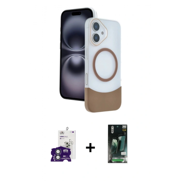 MARSİLYAN™- iPhone 16 Kılıf Kozmos Form Özel Seri - Siyah 360 Mat Full Body Arka Koruyucu + Bilvis Titan Kamera Lens - YL