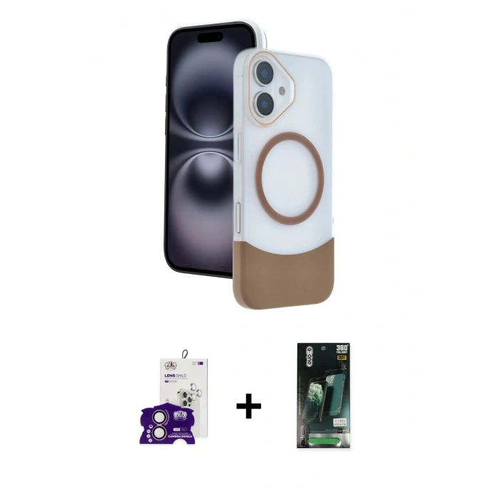 MARSİLYAN™- iPhone 16 Kılıf Kozmos Form Özel Seri - Siyah 360 Mat Full Body Arka Koruyucu + Pembe Bilvis Titan Kamera Lens