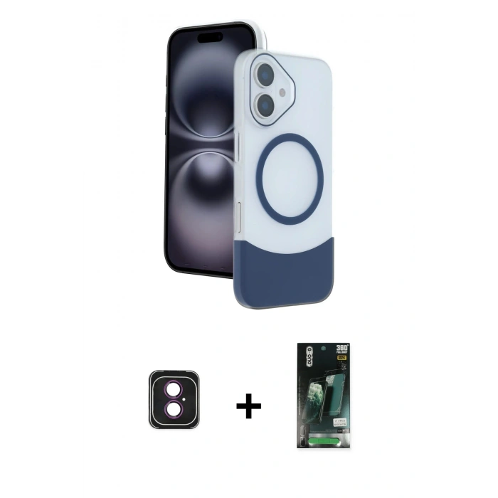 MARSİLYAN™- iPhone 16 Kılıf Kozmos Form Özel Seri - Siyah 360 Mat Full Body Arka Koruyucu + PVD Metal Kamera Lens - PE