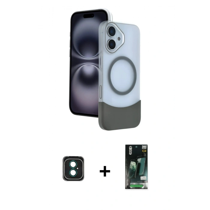 MARSİLYAN™- iPhone 16 Kılıf Kozmos Form Özel Seri - Siyah 360 Mat Full Body Arka Koruyucu + PVD Metal Kamera Lens - YL