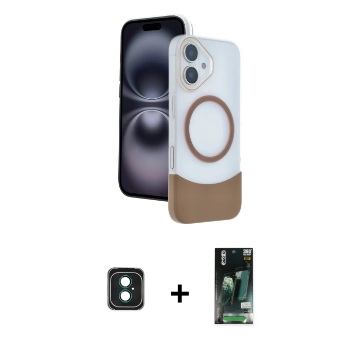 MARSİLYAN™- iPhone 16 Kılıf Kozmos Form Özel Seri - Siyah 360 Mat Full Body Arka Koruyucu + PVD Metal Kamera Lens - YL
