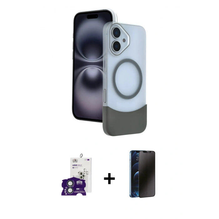 MARSİLYAN™- iPhone 16 Kılıf Kozmos Form Özel Seri - Siyah 3D Antistatik Hayalet Cam Ekran Koruyucu + Bilvis Titan Kamera Lens - YL
