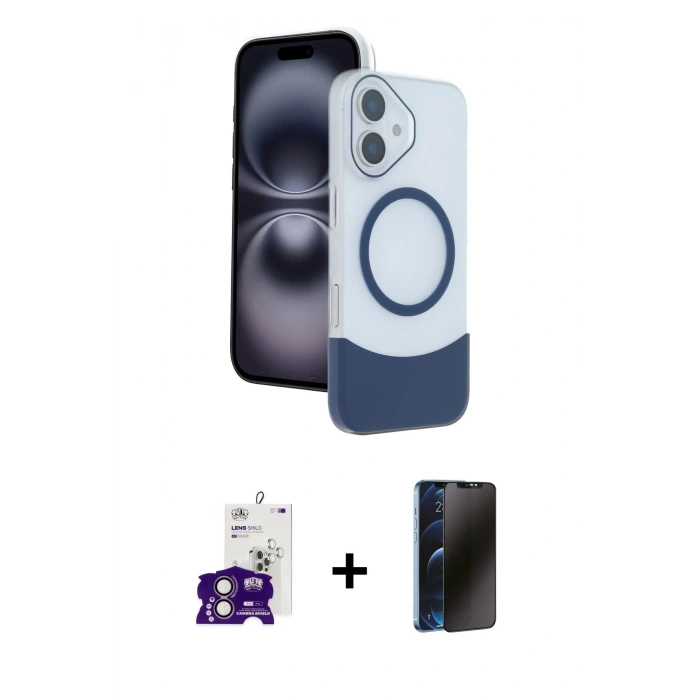 MARSİLYAN™- iPhone 16 Kılıf Kozmos Form Özel Seri - Siyah 3D Antistatik Hayalet Cam Ekran Koruyucu + Bilvis Titan Kamera Lens - PE