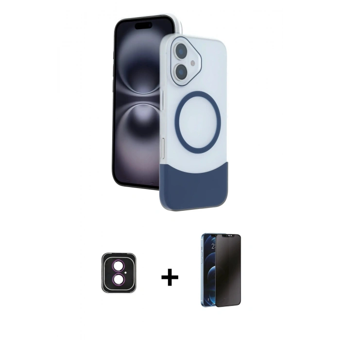 MARSİLYAN™- iPhone 16 Kılıf Kozmos Form Özel Seri - Siyah 3D Antistatik Hayalet Cam Ekran Koruyucu + PVD Metal Kamera Lens - PE