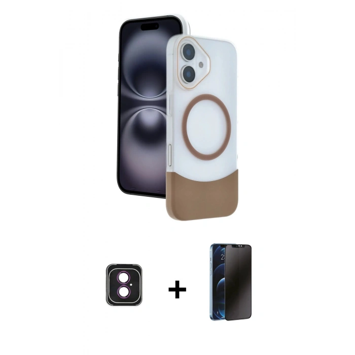 MARSİLYAN™- iPhone 16 Kılıf Kozmos Form Özel Seri - Siyah 3D Antistatik Hayalet Cam Ekran Koruyucu + PVD Metal Kamera Lens - PE