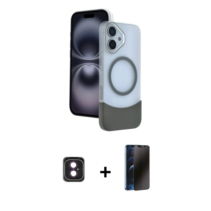 MARSİLYAN™- iPhone 16 Kılıf Kozmos Form Özel Seri - Siyah 3D Antistatik Hayalet Cam Ekran Koruyucu + PVD Metal Kamera Lens - PE