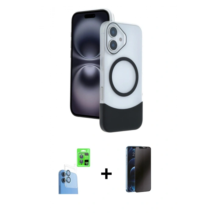 MARSİLYAN™- iPhone 16 Kılıf Kozmos Form Özel Seri - Siyah 3D Antistatik Hayalet Cam Ekran Koruyucu + Raze Metal Kamera Lens - LT