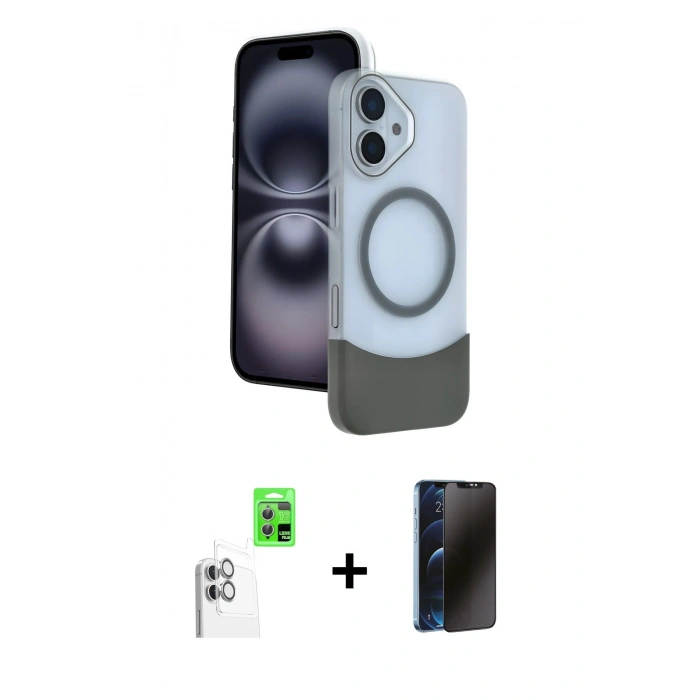 MARSİLYAN™- iPhone 16 Kılıf Kozmos Form Özel Seri - Siyah 3D Antistatik Hayalet Cam Ekran Koruyucu + Raze Metal Kamera Lens - BZ